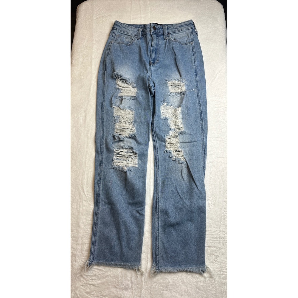 Hollister Mom Jeans Womens 5R W27 L27 Lt Wash Distressed Ultra High Rise Denim